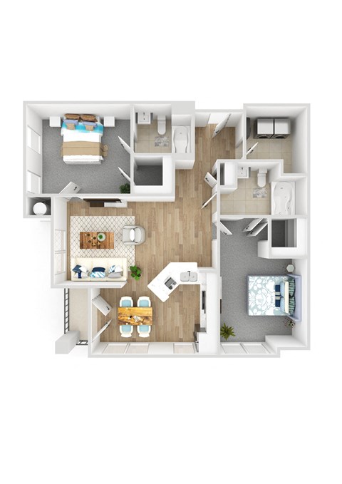 Floor plan for 2 beds, 2 baths, 1170 sqft
